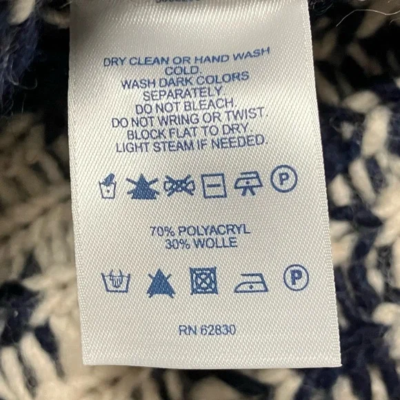 Lands End Women’s Size L (14-16) Wool Blend Sweater Snowflake Nordic Navy White - Picture 6 of 15